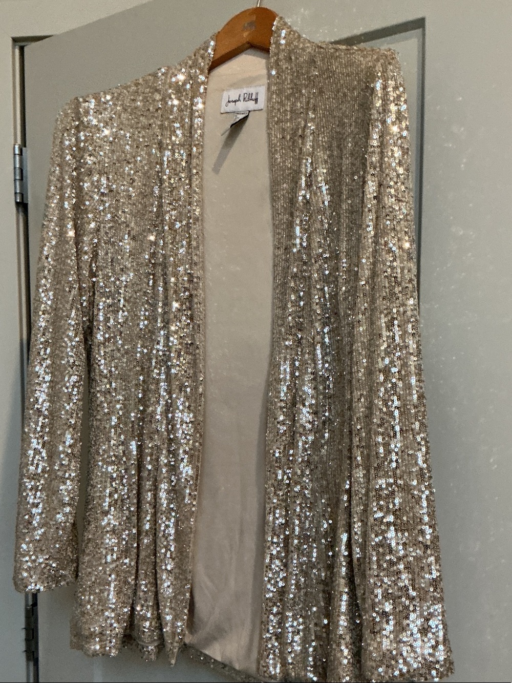 Joseph Ribkoff Champagne Sequin Open-Front Cardigan